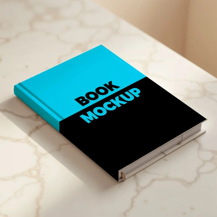 Realistic paperback book mockup showcasing book cover design in high-quality PSD format