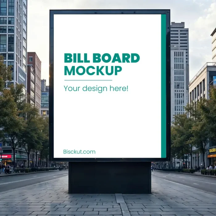 Outdoor banner billboard mockup in a vibrant urban setting showcasing a vertical design.