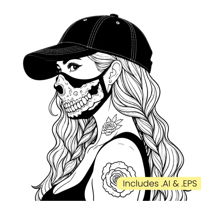 Woman with Tattoo Line Art | Chicano style art