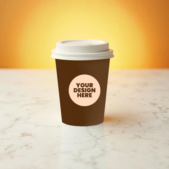 Coffee cup mockup featuring customizable design space for branding and artwork.