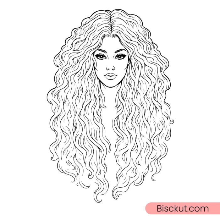Long hair woman line art vector in AI and EPS for branding, posters, and elegant design projects.