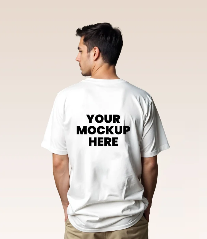 Boy wearing a white T-shirt, back view mockup, perfect for showcasing apparel designs.