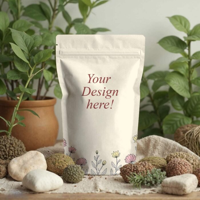 Packet packaging mockup showing a realistic, high-resolution pouch design with customizable branding.