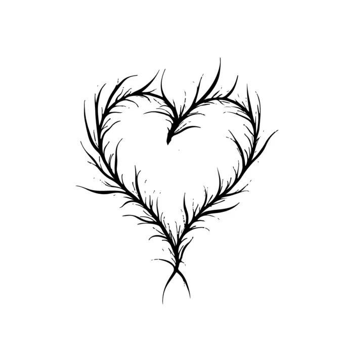 Minimalist heart tattoo line art with clean vector design for love-themed projects.