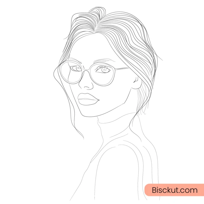 Minimal woman line art with glasses for fashion branding, posters, and logo design.