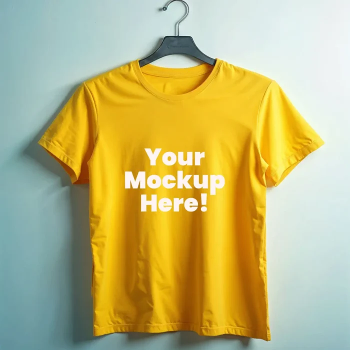Yellow T-shirt on hanger mockup for apparel design showcase