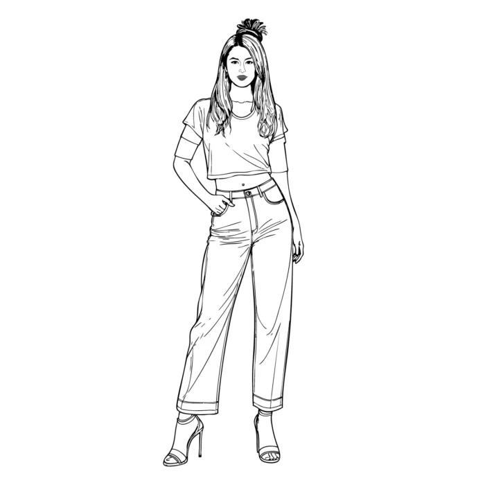 Elegant fashion woman line art, perfect for branding, posters, and creative fashion projects.