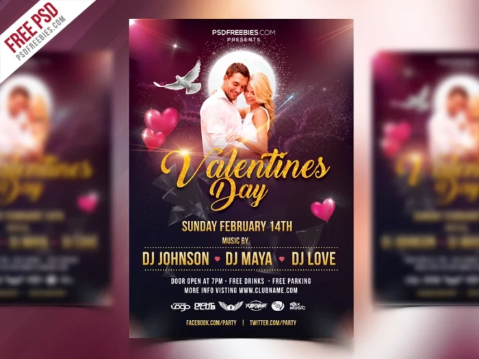 Heart-themed party flyer with romantic design.
