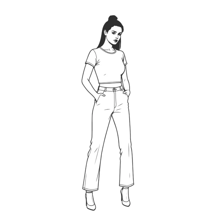Stylish Diva Line Art illustration featuring a fashionable woman in a model pose.