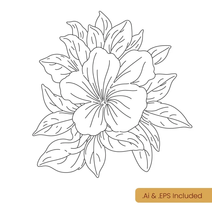 Elegant Flower with Leaf Line Art download
