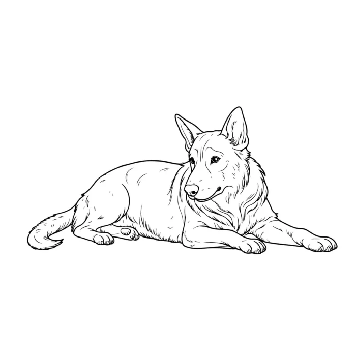 German Shepherd Sitting Line Art for pet branding, logos, and packaging in .AI and .EPS formats.