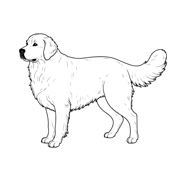 Standing Golden Retriever Line Art for dog branding, packaging, and merchandise in AI & EPS formats.