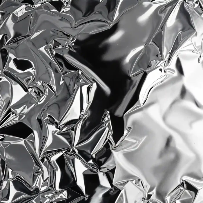 High-resolution crumpled aluminium foil texture for modern, metallic graphic design projects.