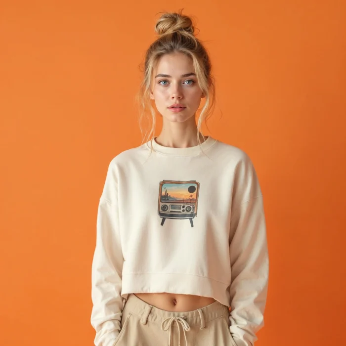 Crop Top Sweatshirt Mockup featuring realistic fabric textures and easy customization with Smart Object layers for professional design presentations.