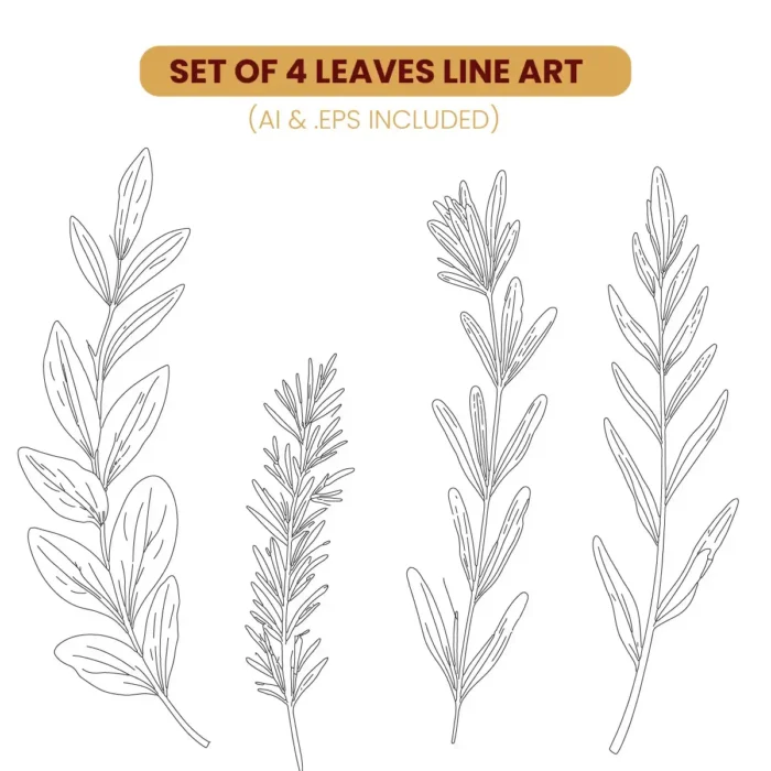 Set of 4 Leaves Line Art download