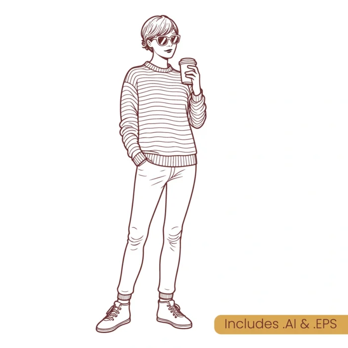 Women Holding Coffee Cup Line Art download