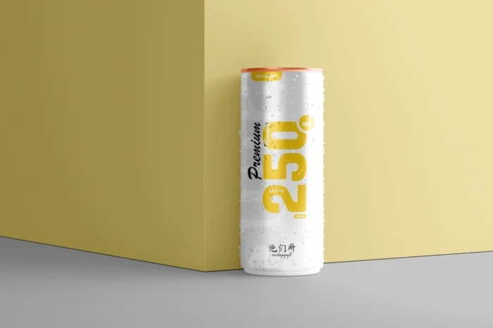 Free Realistic 250ml Soda Can Mockup