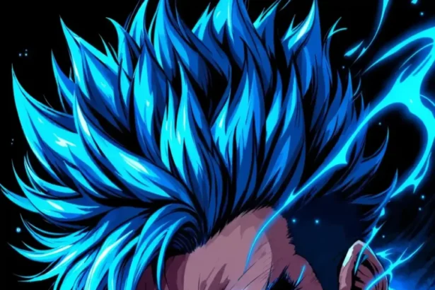 Fierce Blue-Haired Anime Warrior Wallpaper