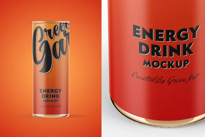 Free Realistic Energy Drink Mockup Set