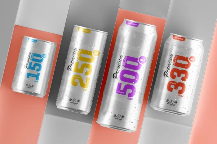 Free Realistic Multisize Beer Can Mockup