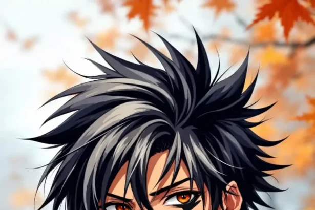 4k Cute Anime Boy in Autumn Leaves Wallpaper