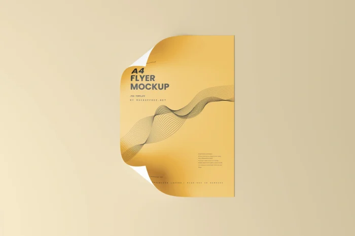 Elegant A4 flyer mockup with rolled paper design for professional promotional presentations
