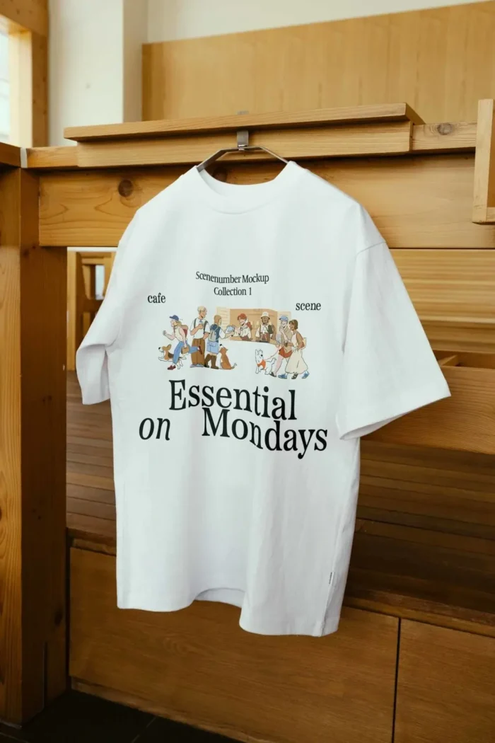 Free Hanging T-Shirt Mockup for showcasing apparel designs with realistic fabric texture.
