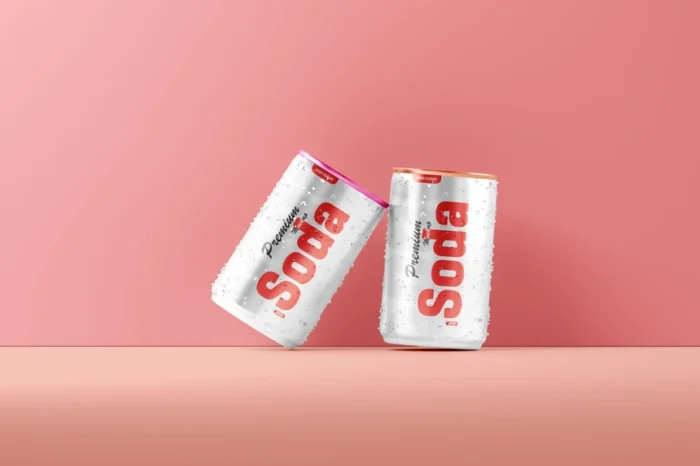 Free 150ml soda can mockup with editable PSDs for beverage and energy drink branding.