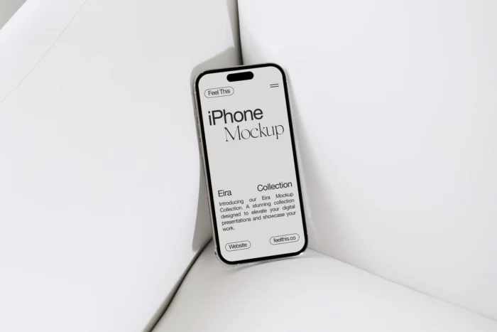 Free iPhone 14 Pro mockup showcasing app designs, UI/UX projects, and digital marketing visuals.
