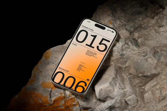 Free iPhone 15 Pro mockup PSD for showcasing UI/UX designs with Smart Object layers
