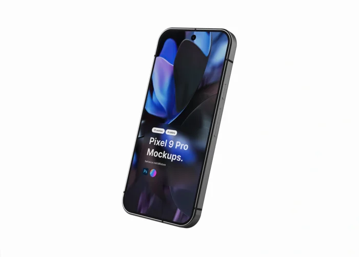Free Google Pixel 9 Pro mockup PSD for showcasing app UI/UX designs with Smart Object layers