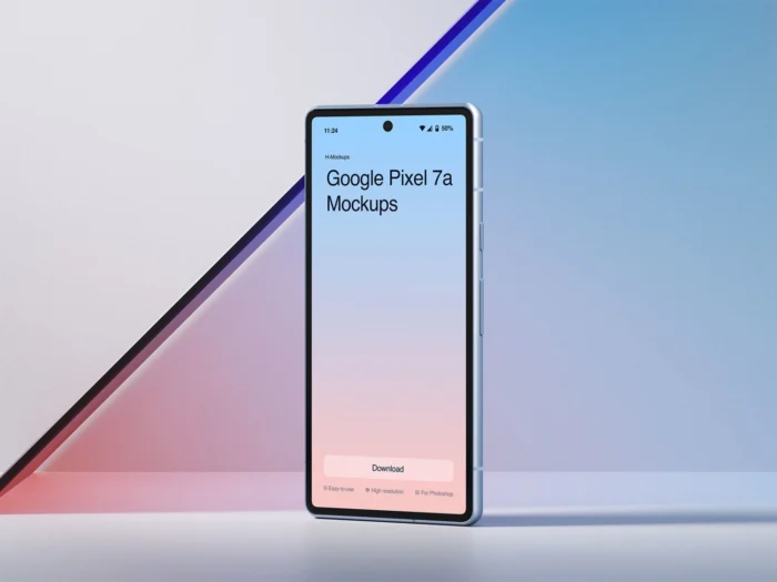 Free Google Pixel Android mockup PSD for showcasing app UI/UX designs with Smart Object layers
