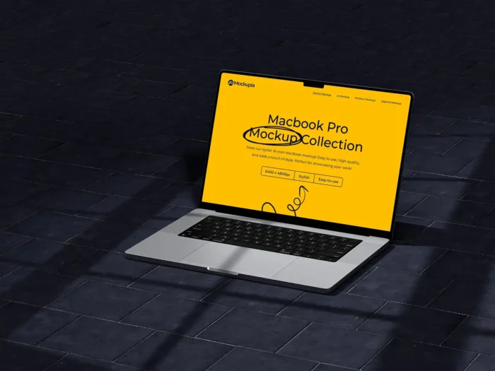 Free MacBook Pro screen mockup for showcasing UI/UX designs and website presentations.