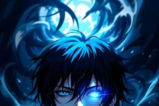 Mysterious Blue-Eyed Anime Boy 4K Wallpaper for Mobile