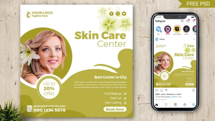 Skin care social media post template for Instagram