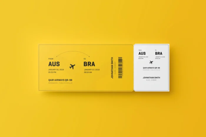 Realistic event ticket mockup PSD with editable design, perfect for concerts and promotional events.