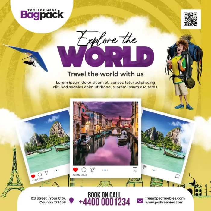 Travel social media template for Instagram and Facebook promotions.