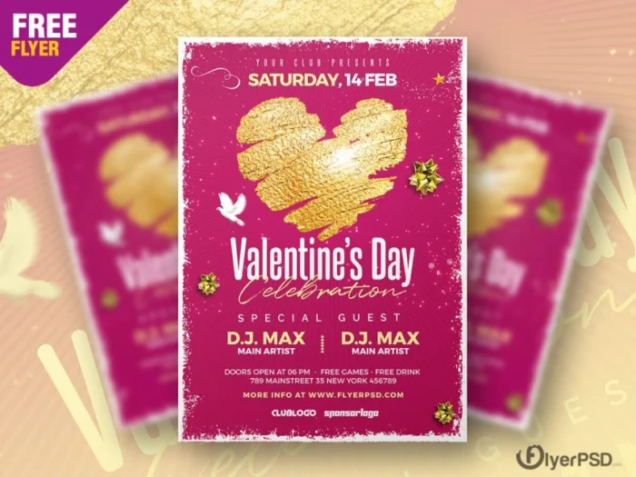Valentine's Day Party Flyer with romantic design and bold typography.