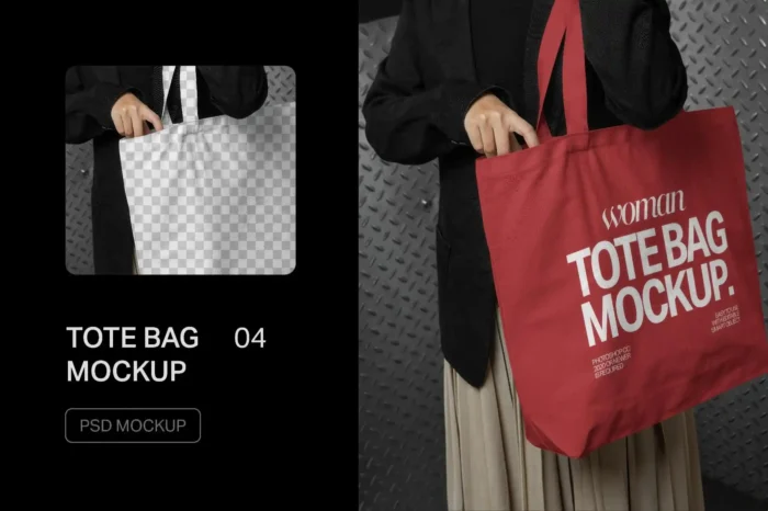 Woman tote bag packaging mockup PSD with editable design and realistic presentation
