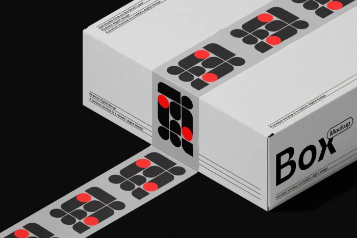 Box with Duct Tape Branding Mockup for professional packaging design.