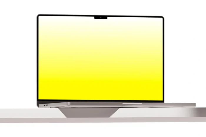 Free Clean MacBook Pro Mockup showcasing UI/UX and web design in a professional setting.