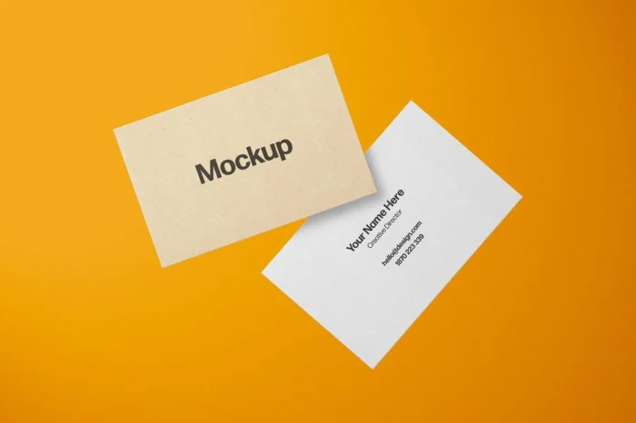 Free floating visiting card mockup showcasing stylish business card design in a dynamic layout