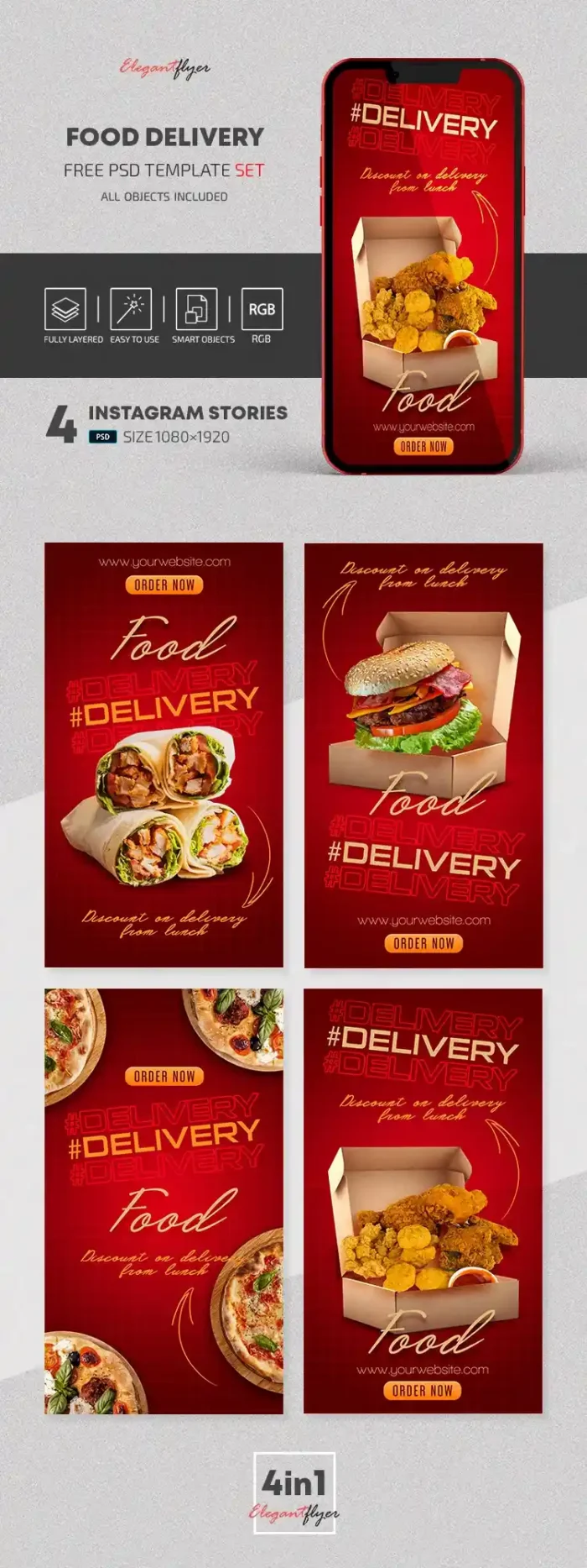 Customizable food poster template with vibrant design for restaurants and cafes.
