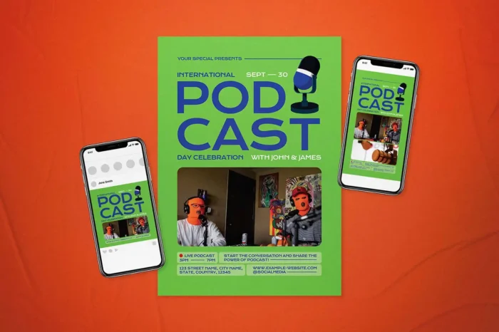 Minimal podcast flyer set template with sleek design.