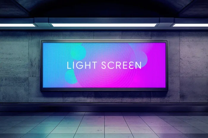 Realistic subway LED screen mockup for showcasing digital advertising designs.