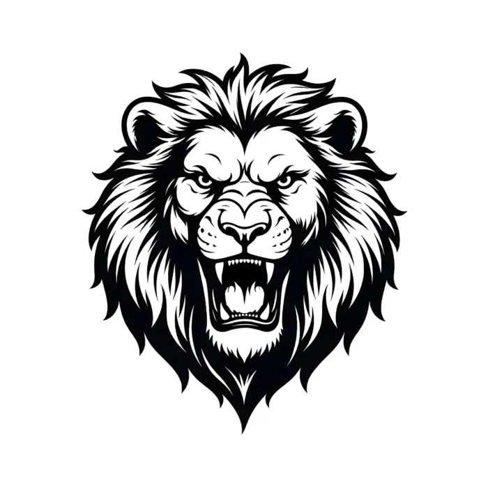 Lion line art vector for logos, apparel, and branding in AI, EPS, and high-res PNG formats.