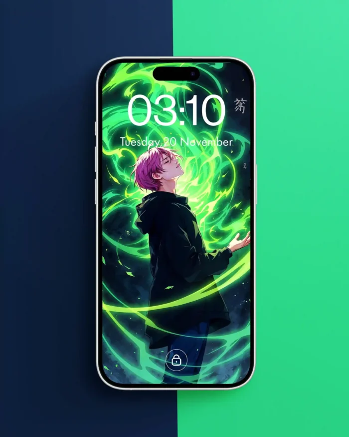 Anime style Guy with Green Aura Wallpaper