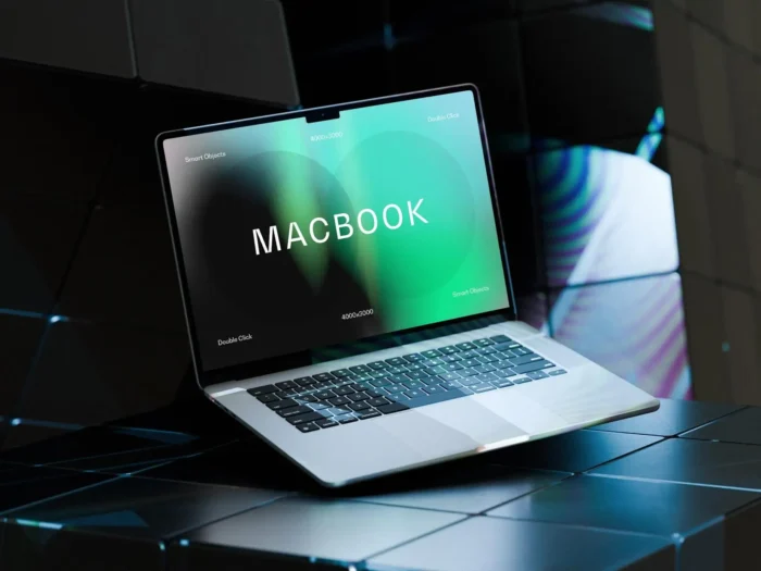 Free Neon Light MacBook Air Mockup