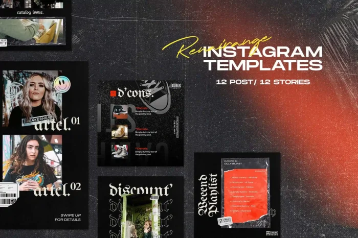 Grunge social media poster and story PSD templates