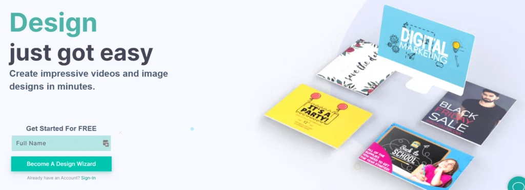 Website interface of designwizard